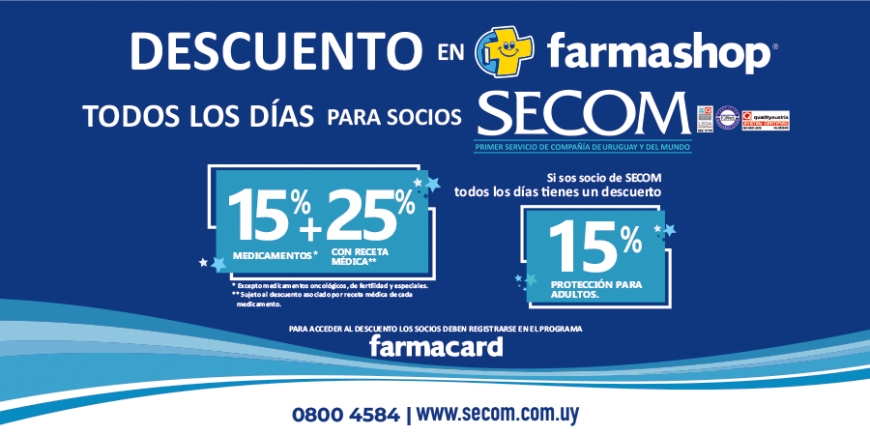 Descuentos en Farmashop para socios Secom