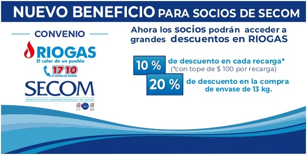 Beneficios en Riogas para socios SECOM